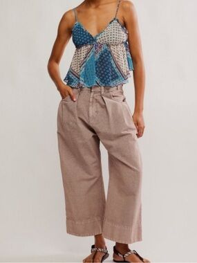 Free People Blue Teal Patchwork Spaghetti Strap Tank NWT